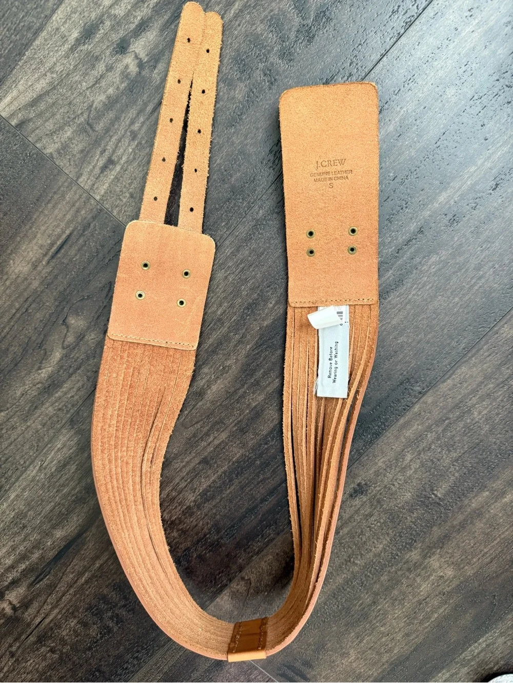 J.Crew Genuine Leather Fringe Wide Waist Belt Tan Boho Western Festival S - Picture 2 of 6